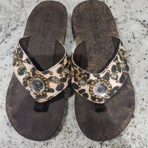 Olivia Miller Black and Gold Embellished Sandals